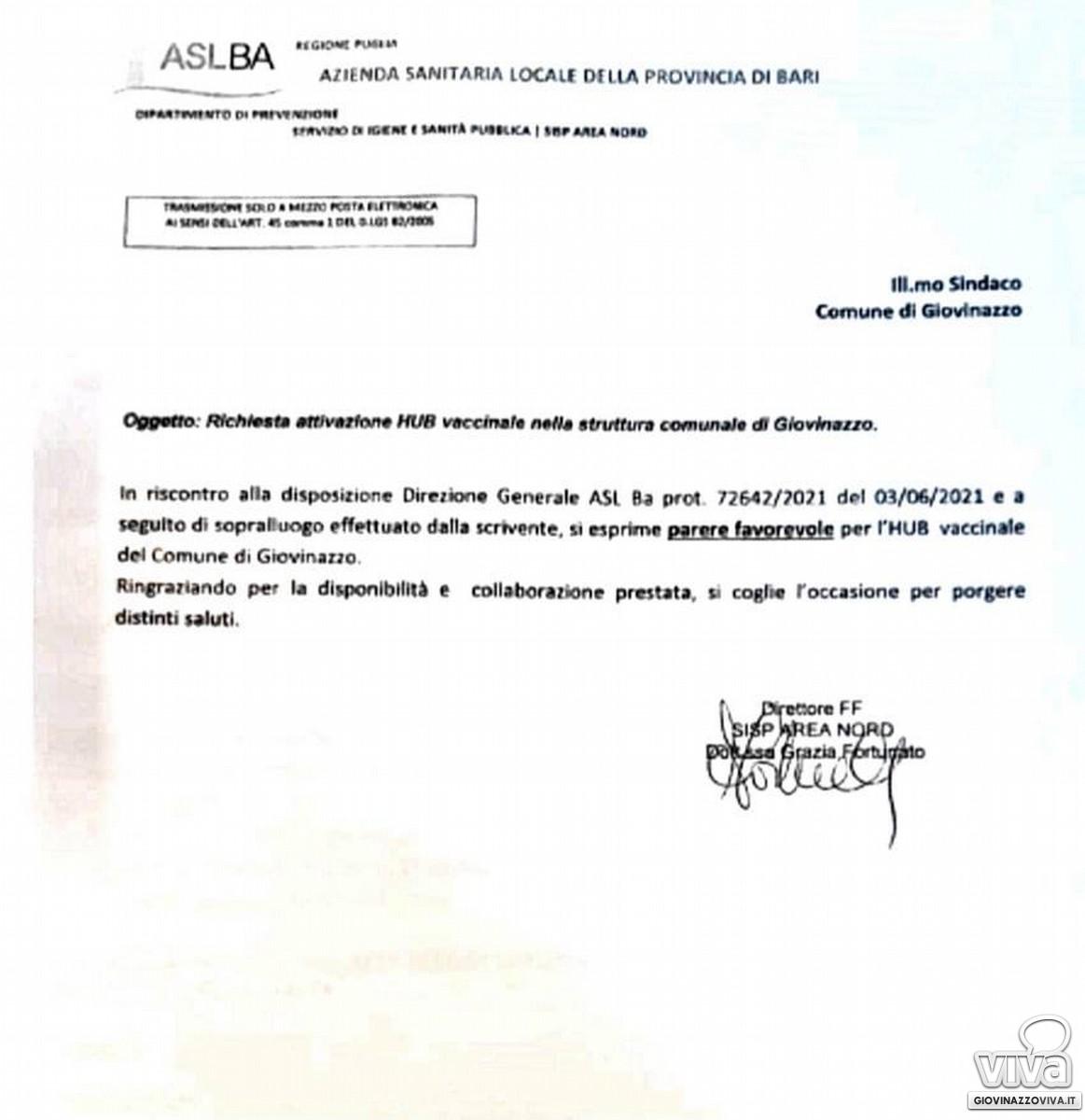 La nota della ASL Bari