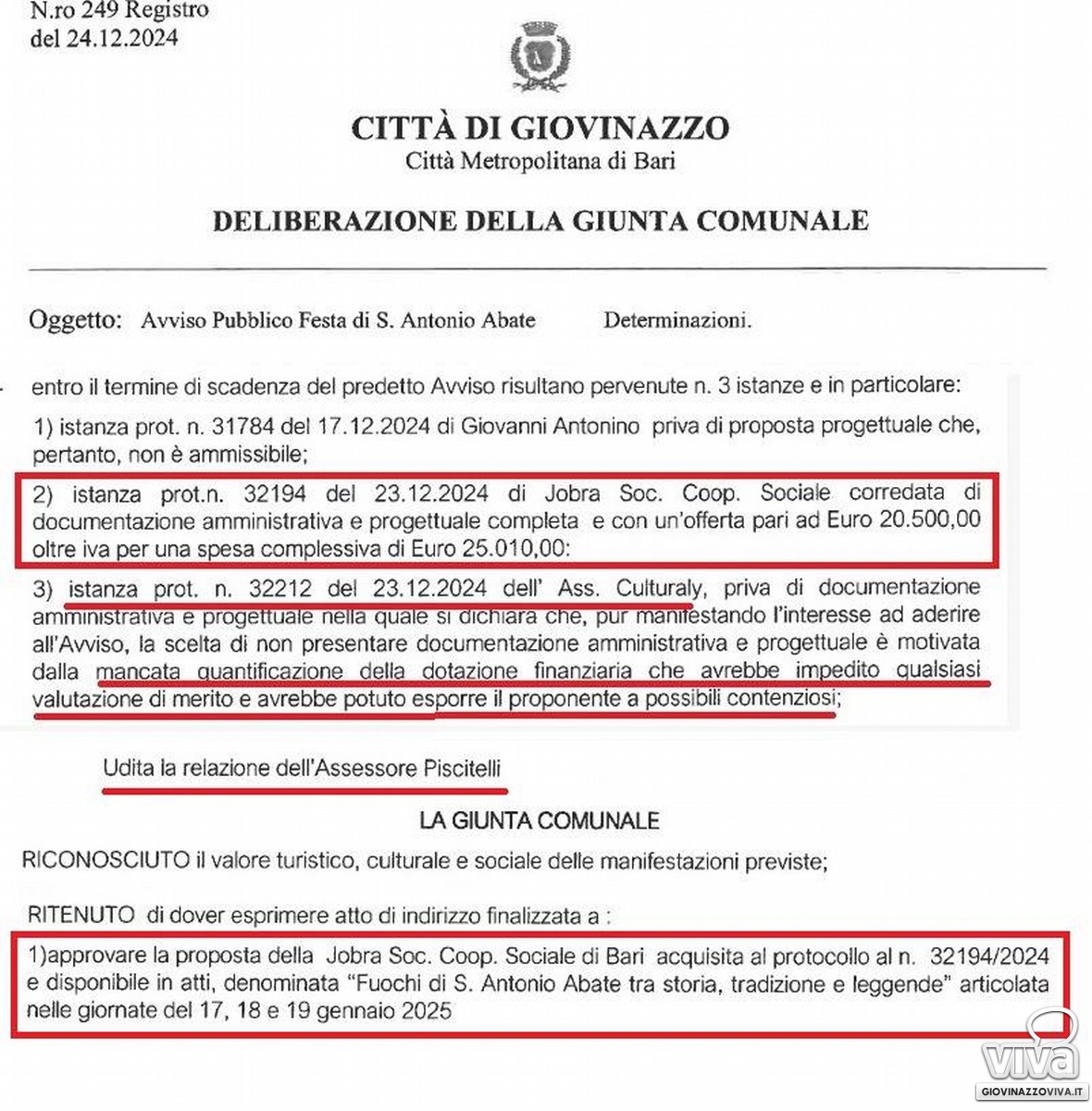 La delibera di Giunta