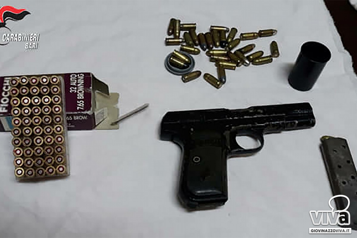 La pistola e le munizioni sequestrate dai Carabinieri