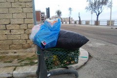 Cartolina da Giovinazzo: un carrello della spesa pieno di rifiuti a Levante