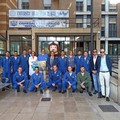 Sollecito e Depalo con i piloti delle Frecce Tricolori all'Ospedale pediatrico "Giovanni XXIII "