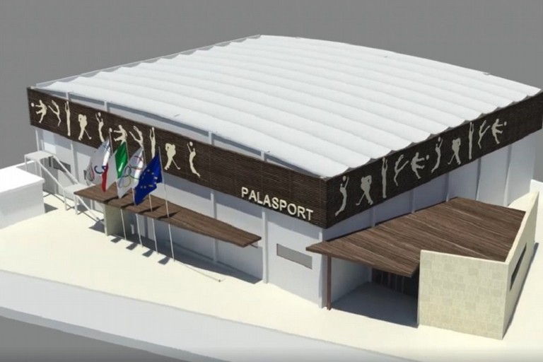 Rendering dell'esterno del palasport di via De Ceglie a Giovinazzo